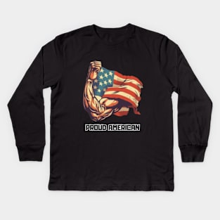 Proud american, biceps, american flag, bodybulding Kids Long Sleeve T-Shirt